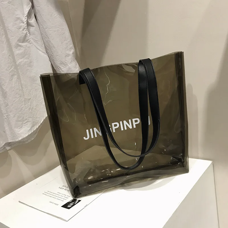 Oversize Transparent Waterproof Neon Candy Color Beach PVC Gift Shopping Soft Tote Bag