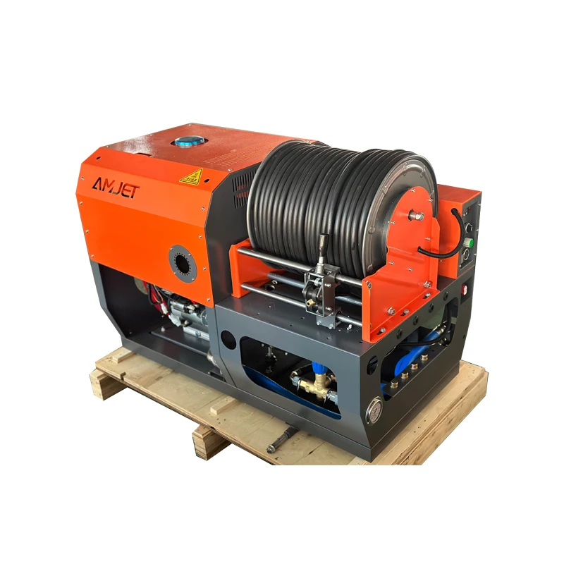 2024 New customized side hose reel 70lpm 200bar drain jetting machine Italian AR pump Mobile with wheels sewer cleaner
