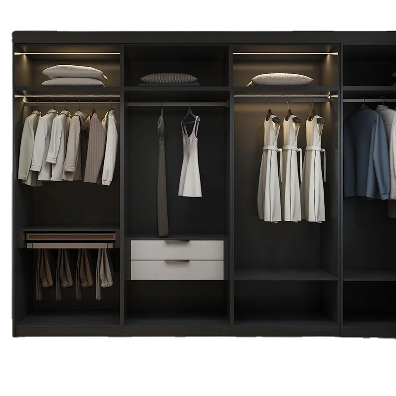 Factory supply Closet Wooden Black Wardrobe Bedroom Furinite Cabinet OEM ODM service Modular Glass Modern roperos Wardrobe
