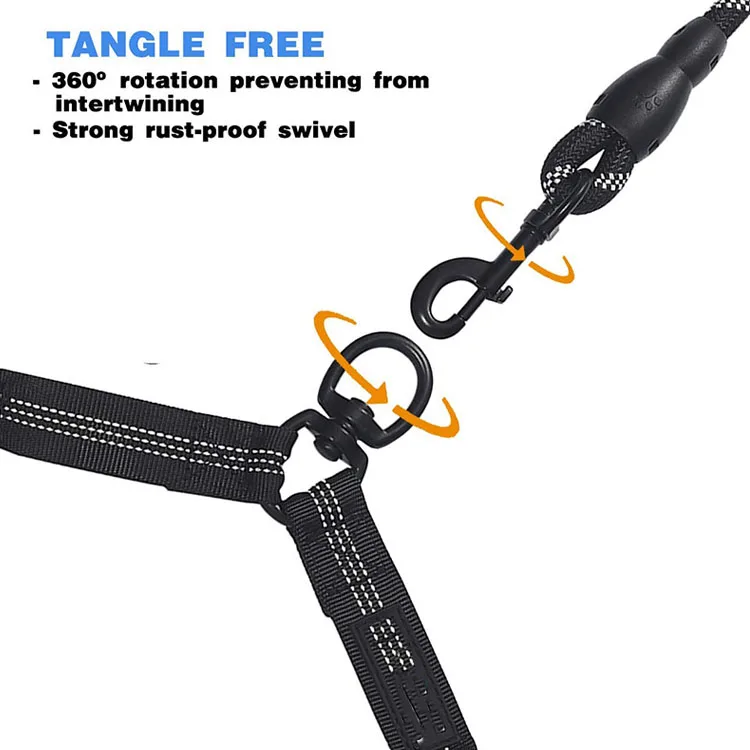 Pet Double Leash Dog Walking Bungee No Tangle Nylon Reflective Dual Dog Leash for Two Dogs