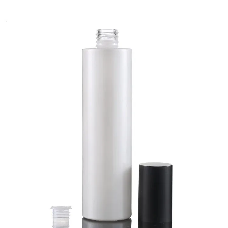 High quality Pearl white cosmetics pump glass bottle 30ml100ml120ml and 30g 50g cream jar set with matte black cap