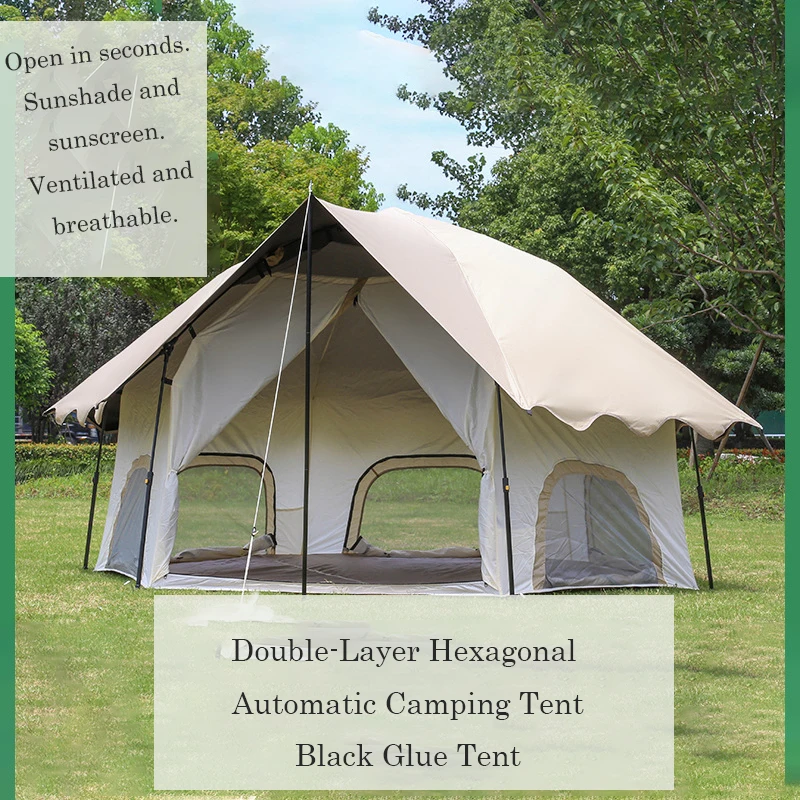 Outdoor Luxury Black Glue Mushroom Tent Double-Layer Hexagonal Automatic Tent Waterproof UV Protection Portable Quick Setup