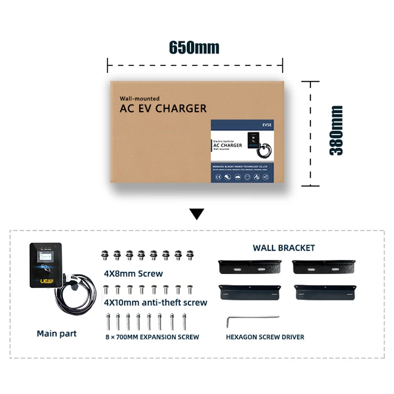 UE3.5kw AC EV Charger with Type 2/Type 1/GB/T 4.3 screen wall-mounted charger for electric car connector ev charger