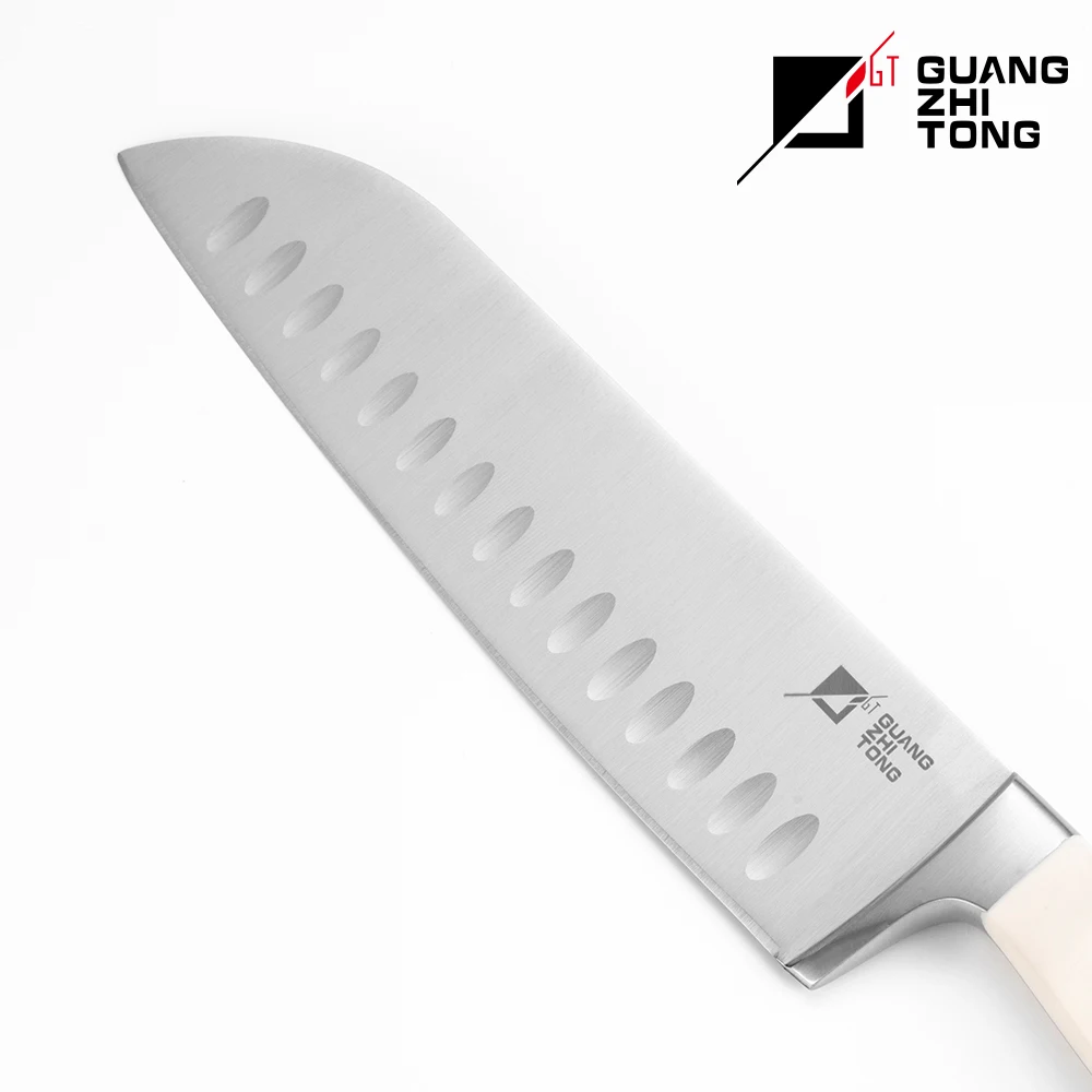 7-Inch German Steel Santoku Knife with Double Bolster and Stainless Steel Handle for Kitchen and Chef Use Made in Japan