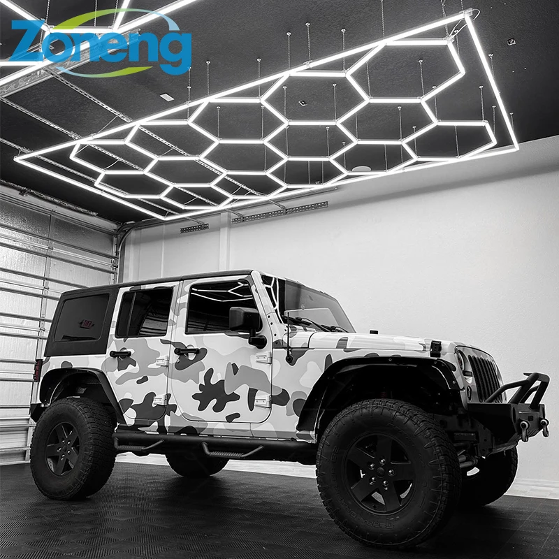 Hot Sale Car Workshop Ceiling LED Hexagon Lights High Quality Auto Repair Shop Garage Detailing Lighting
