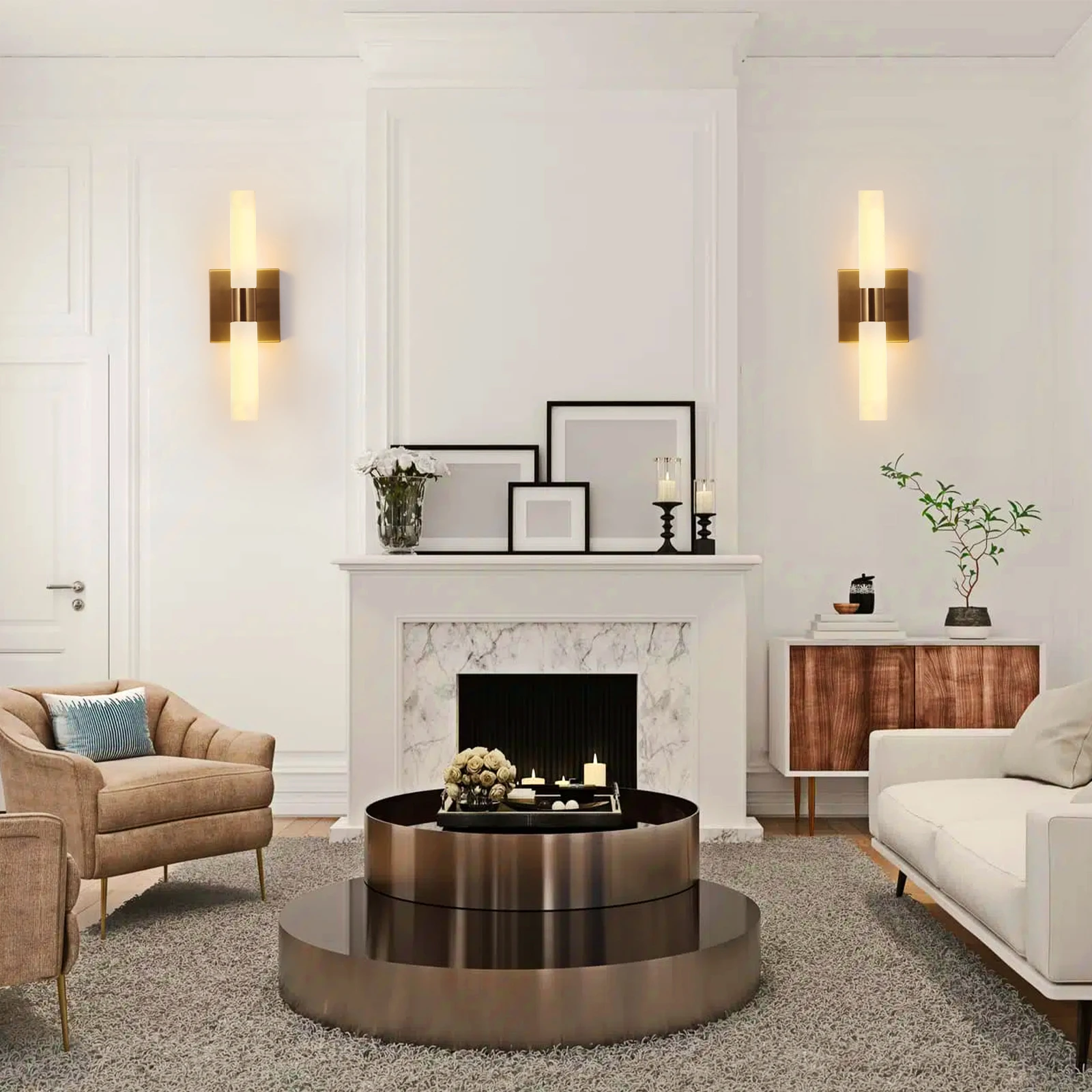 LED Wall Lamp Sconces White Glass Shade Interior Bathroom Vanity Wall Bracket Light Bar Living Room Lighting Fixture Over Mirror