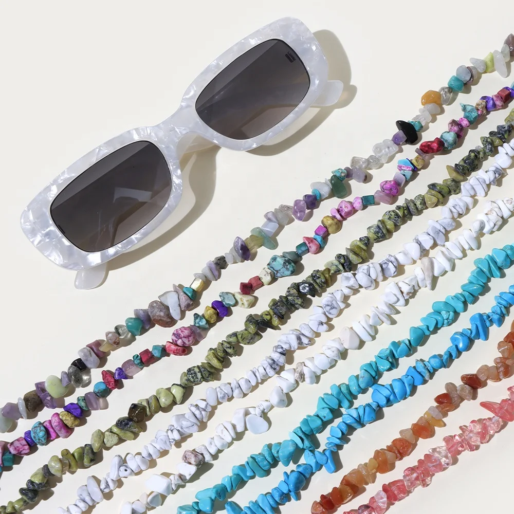 Luxury Natural stone Turquoise Pink Agate Clear Crystal Beads  Eyeglass Chain Glasses Strap Sunglasses Chain