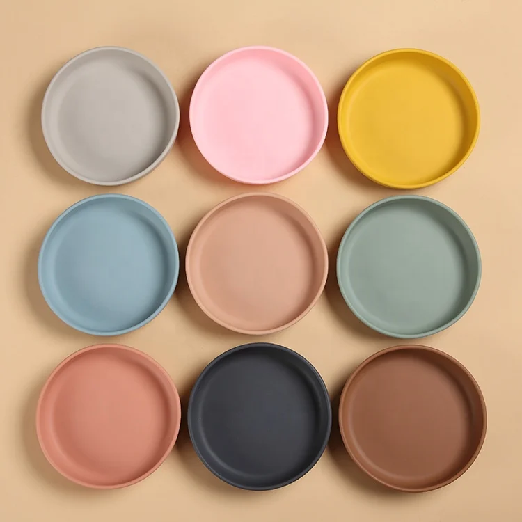 Wholesale Reusable Feeding Round Shaped Silicone Baby Dinner Suction Plate With Lids