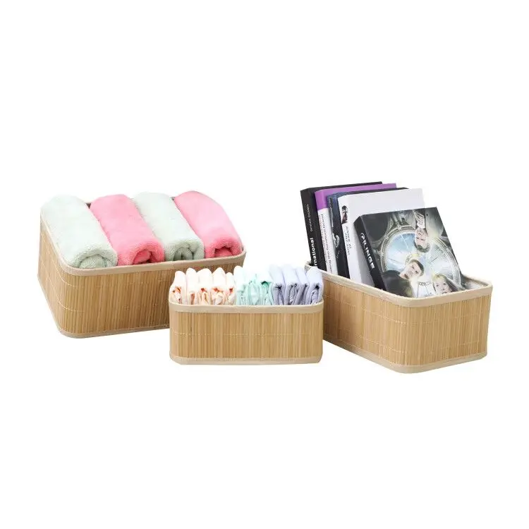 Set of Three Household Bamboo Storage Basket Drawers for Sundries Sustainable flexible