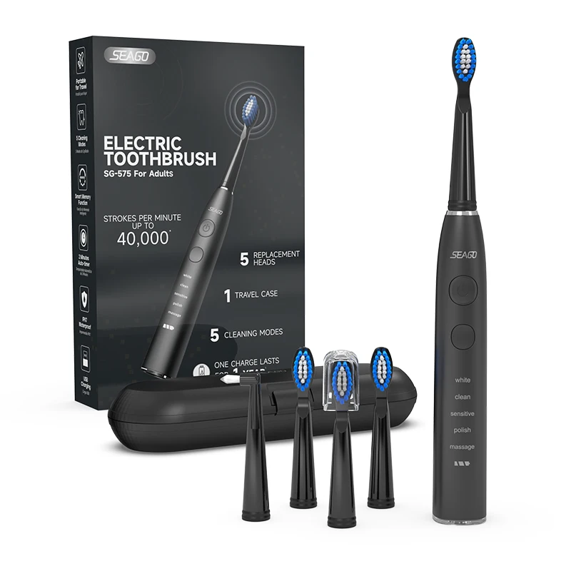 SEAGO 5 Modes rechargeable Sonic Waterproof Electric Toothbrush Teeth Brush Electric Tooth Brush with Travel Case for Adult