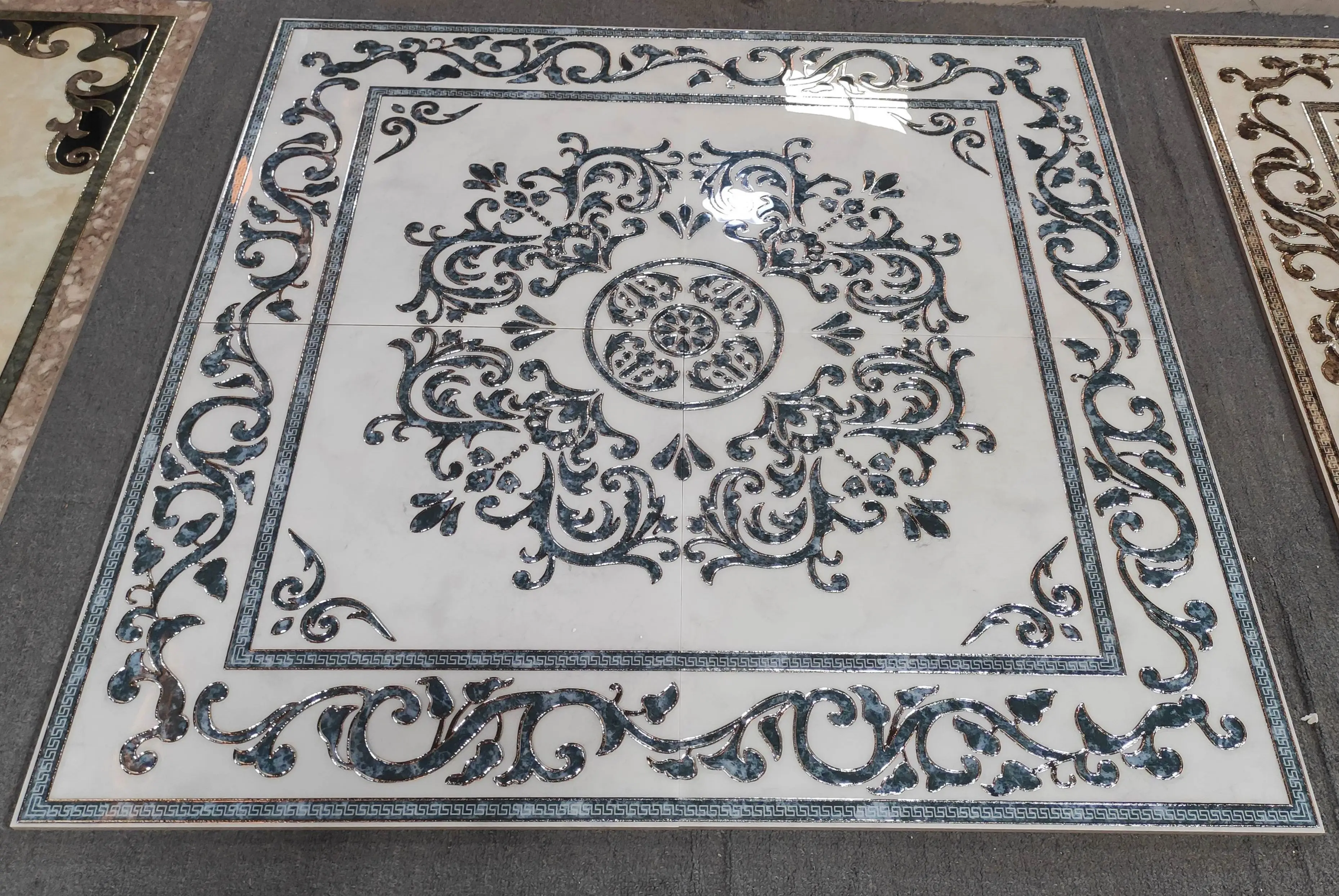 Promotion Golden Porcelain Polished Decorative Carpet Tiles Crystal flower porcelain carpet floor tile Living room