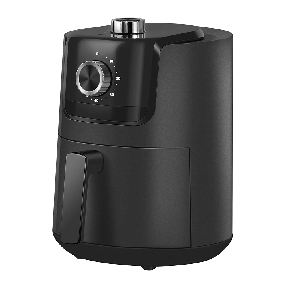 900W 2L Knob Control Multifunctional Electric Non-stick Air Fryers PTFE Round Oven Wi Fryers Oven with Mechanical Timer Black