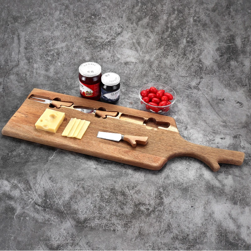 Acacia Wood Cutting Board Wooden Kitchen Chopping Boards for Cheese Bread Vegetables Wood serving Cheese Board with 3 Knife Set