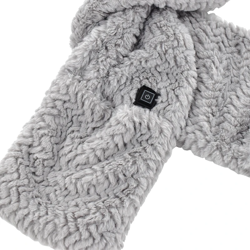 Grey rabbit fur available Heated Warm scarf for cold weather Outdoor portable USB rechargeable heated scarf