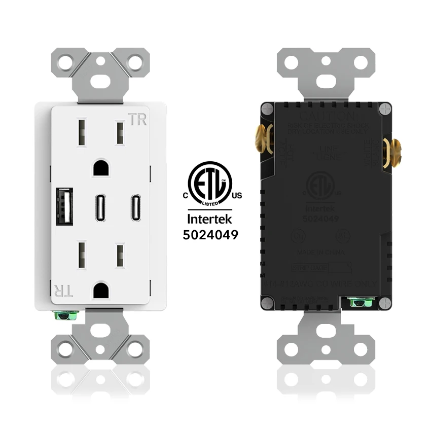 Сетевая розетка LS9931CC с USB A + 2C, быстрое зарядное устройство для iphone, ipad, Android с сертификатом ETL