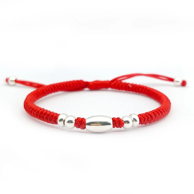 Good Luck Charm 925 Sterling Silver Olive Beads Adjustable Friendship Wish Red Rope String Red Bracelet For Protection