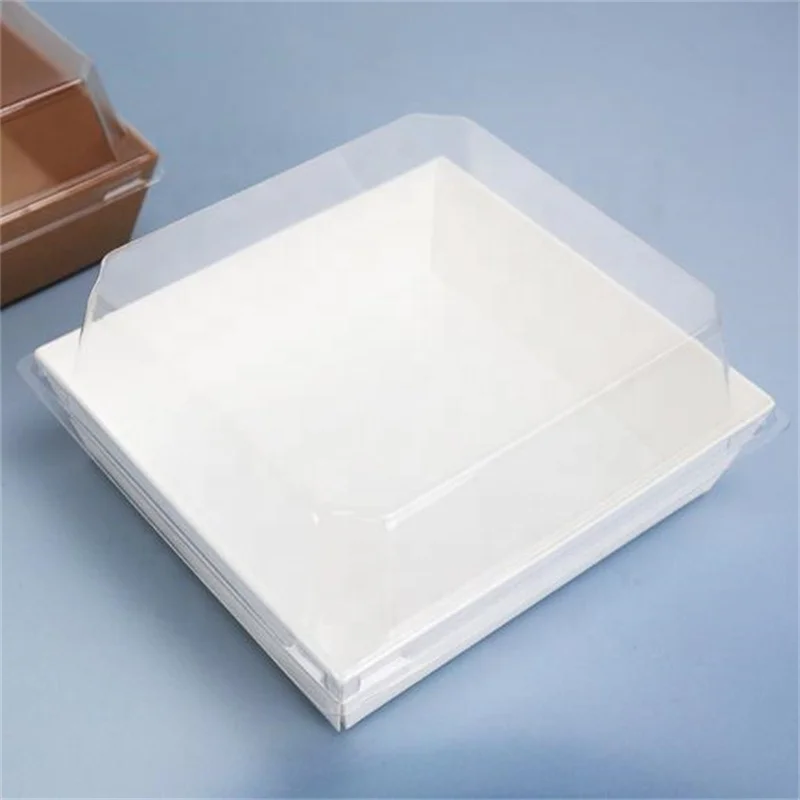 Kraft Square Donuts Tiramisu Paper Packaging Box with Full Clear Cover
