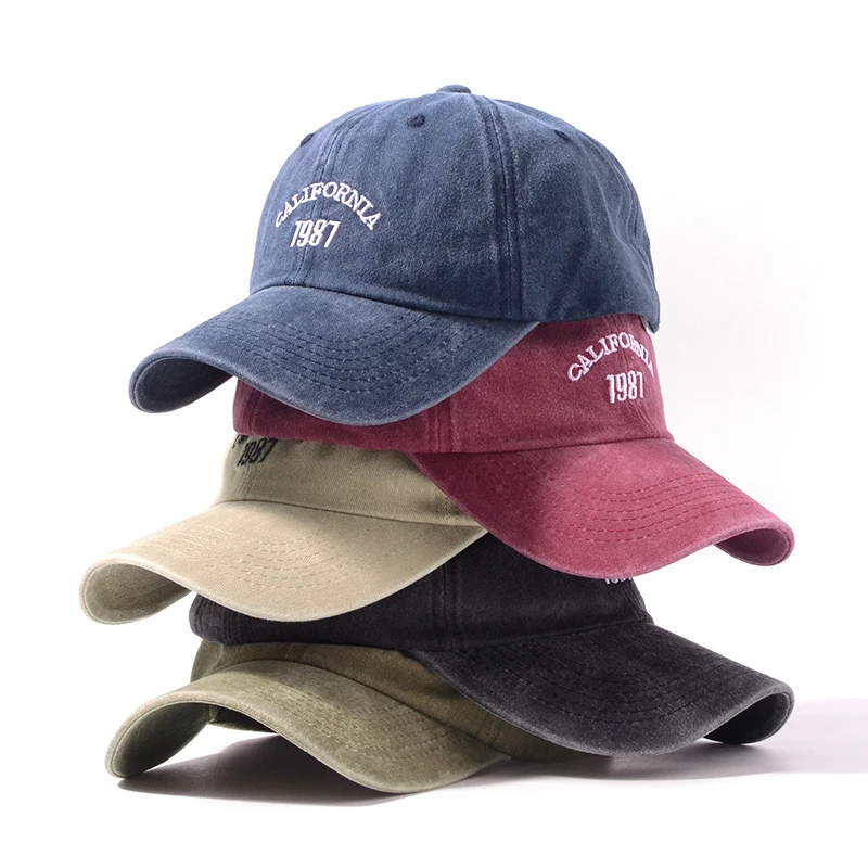 Wholesale Acid Custom Washed Vintage Distressed Adjustable Denim Jean Unstructured Cotton Baseball Cap Dad Hats