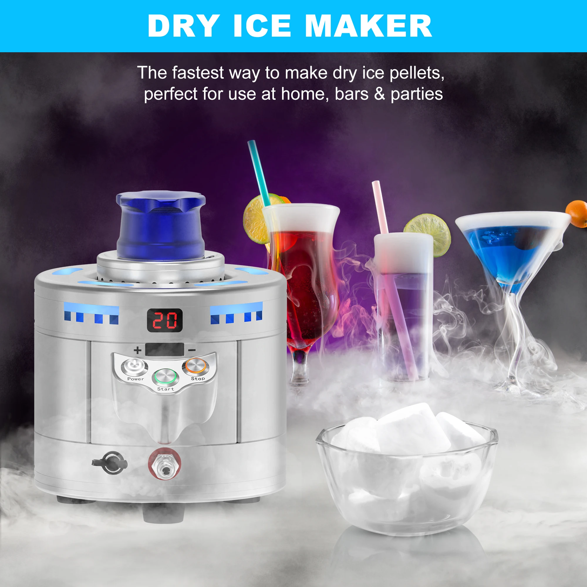 commercial small food grade bar cup chiller black automatic granular spray dry ice maker CO2