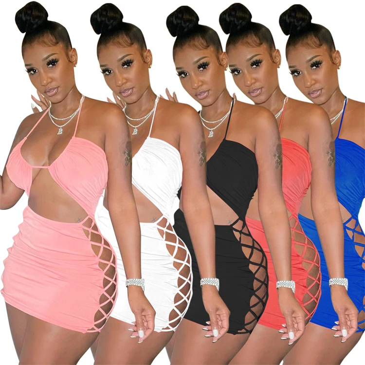 Newest Design 2021 New Arrivals Solid color Wrap top Bandage Bodycon Women Fashion Clothes Sexy Mini Dress