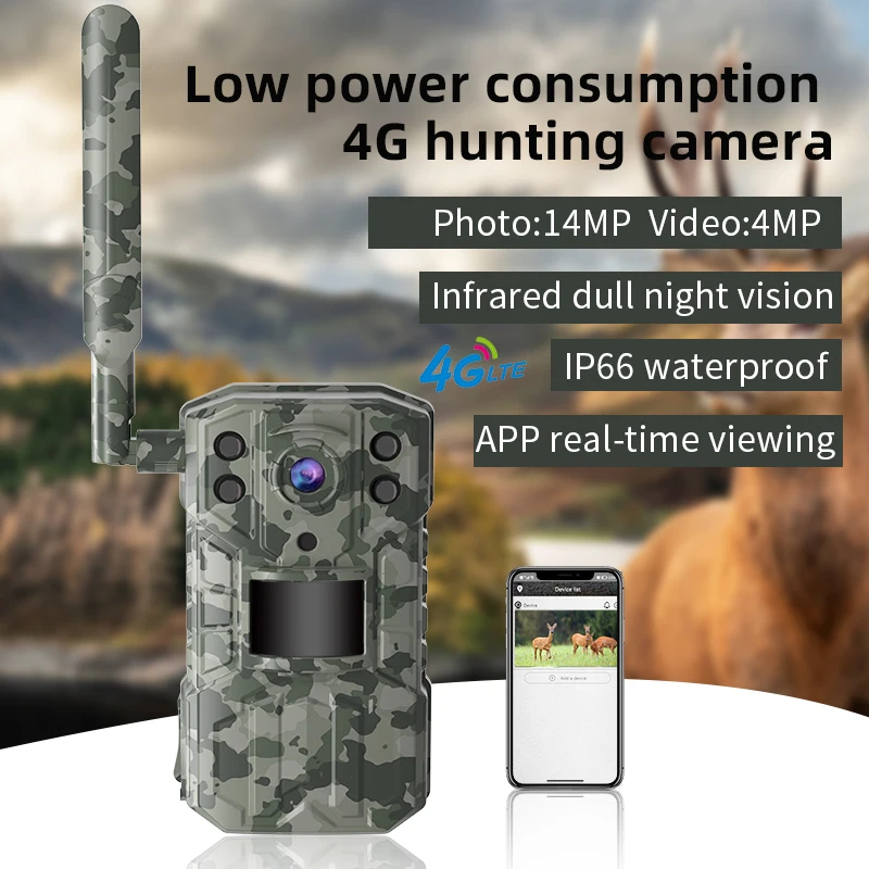 2K Support Solar Powered Lithium Battery Outdoor 4G Hunting Camera Infrared Night Vision Wireless Game Hunting  Camera