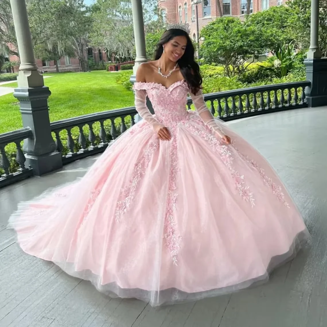 Ruolai QD001 элегантное розовое платье Quinceanera бальное с открытыми плечами пышные платья