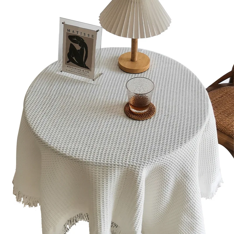 Lace white tablecloth INS style makeup table Nordic simple photo French round table cotton  linen dessert table  cloth