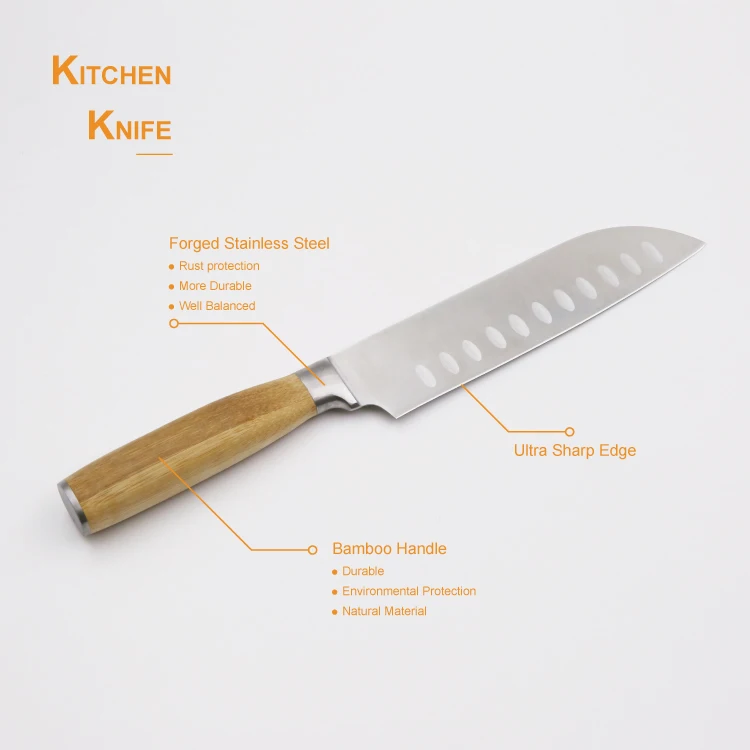 High Quality 7 inch Stainless Steel Santoku Knife with Bamboo Handle Japanese Kitchen Knife