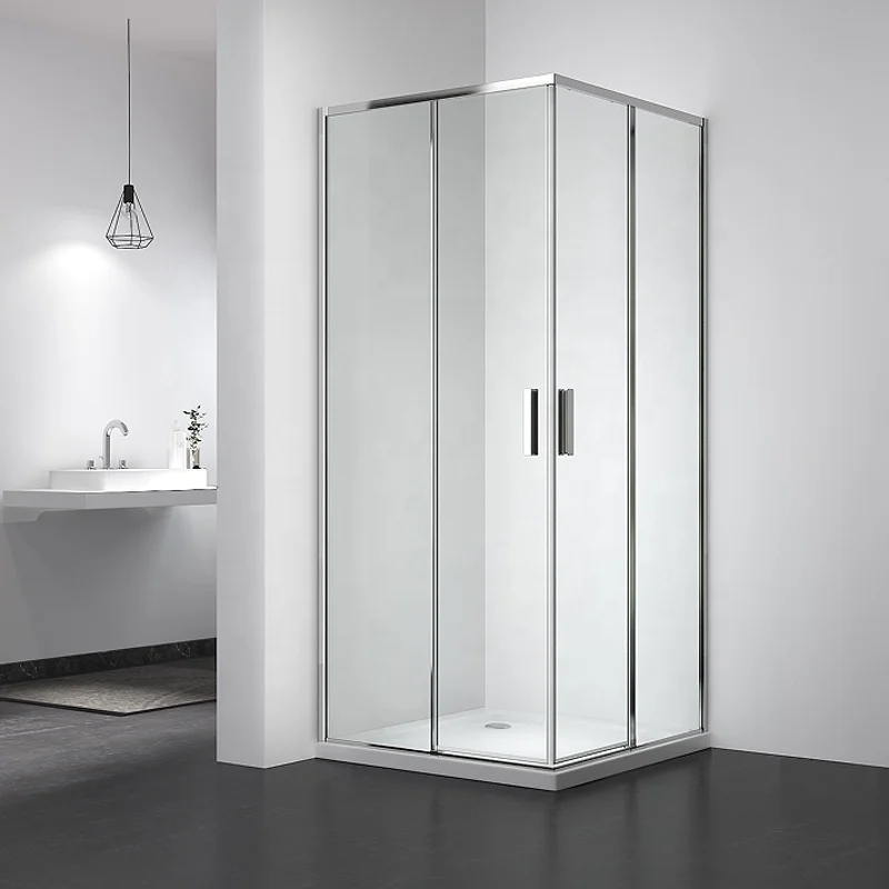 Hot sale bathroom aluminum frame shower door hotel modern tempered glass square black sliding shower enclosure