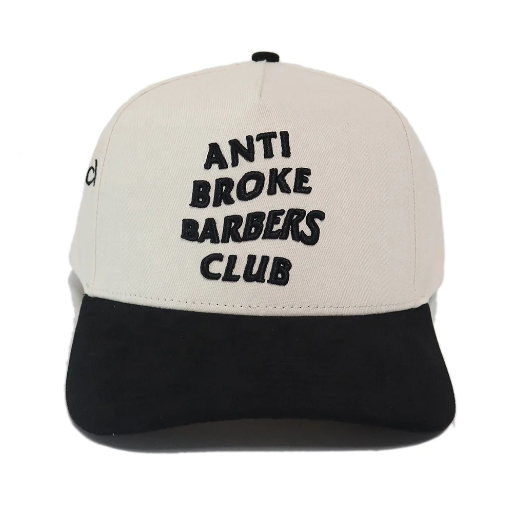 High quality unisex black embroidery 5 Panel baseball cap custom Suede two tone snap strap hats baseball cap