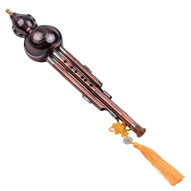 3 Tone C-Key Hulusi Gourd Cucurbit Flute with Copper Plated Pipes Chinese Traditional Instrument with Chinese Knot Case