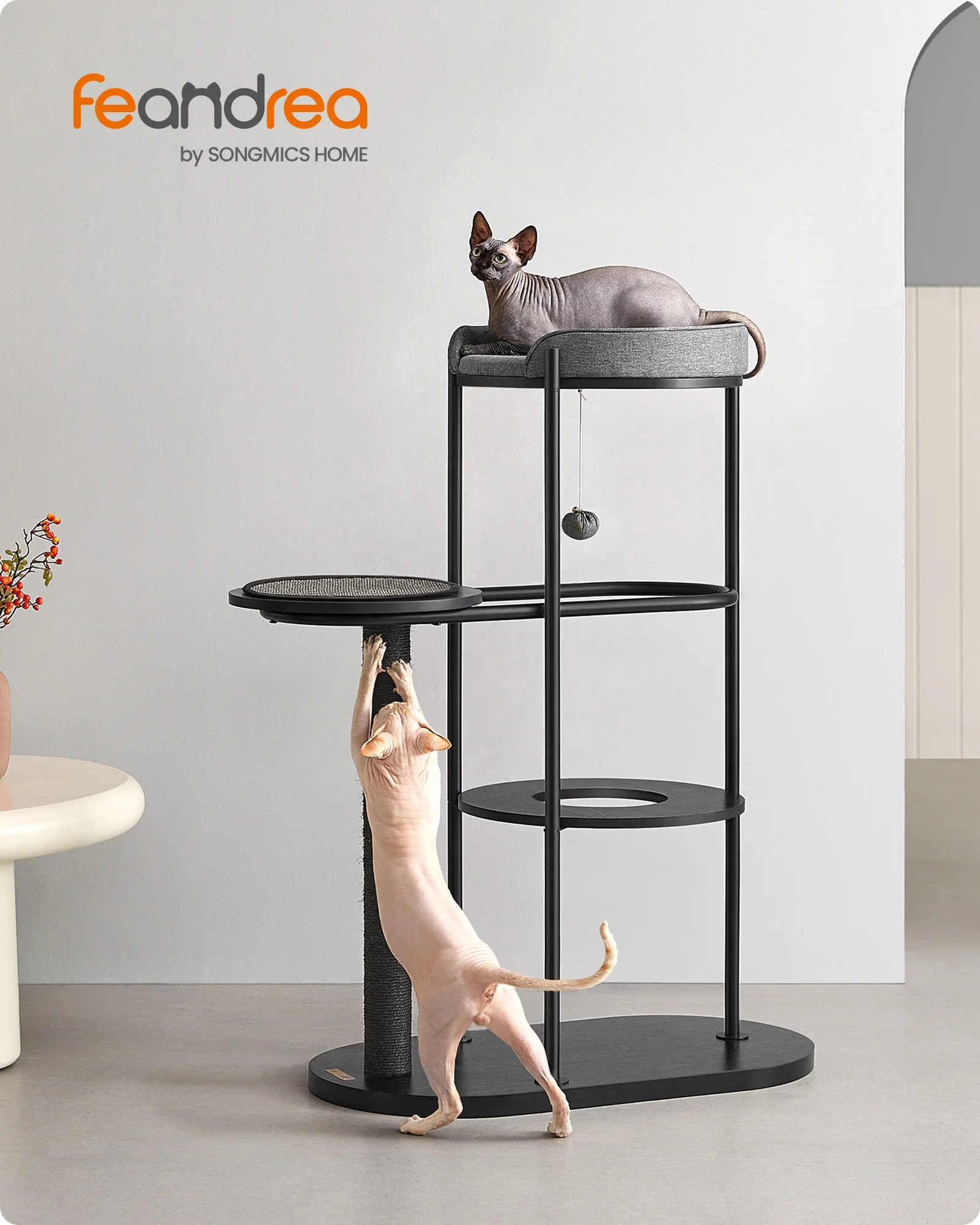 Feandrea Multi-level Cat Tree Tower Furniture Luxury Cat Scratcher Post Modern Cat Tree with Hanging Cotton-Linen Ball
