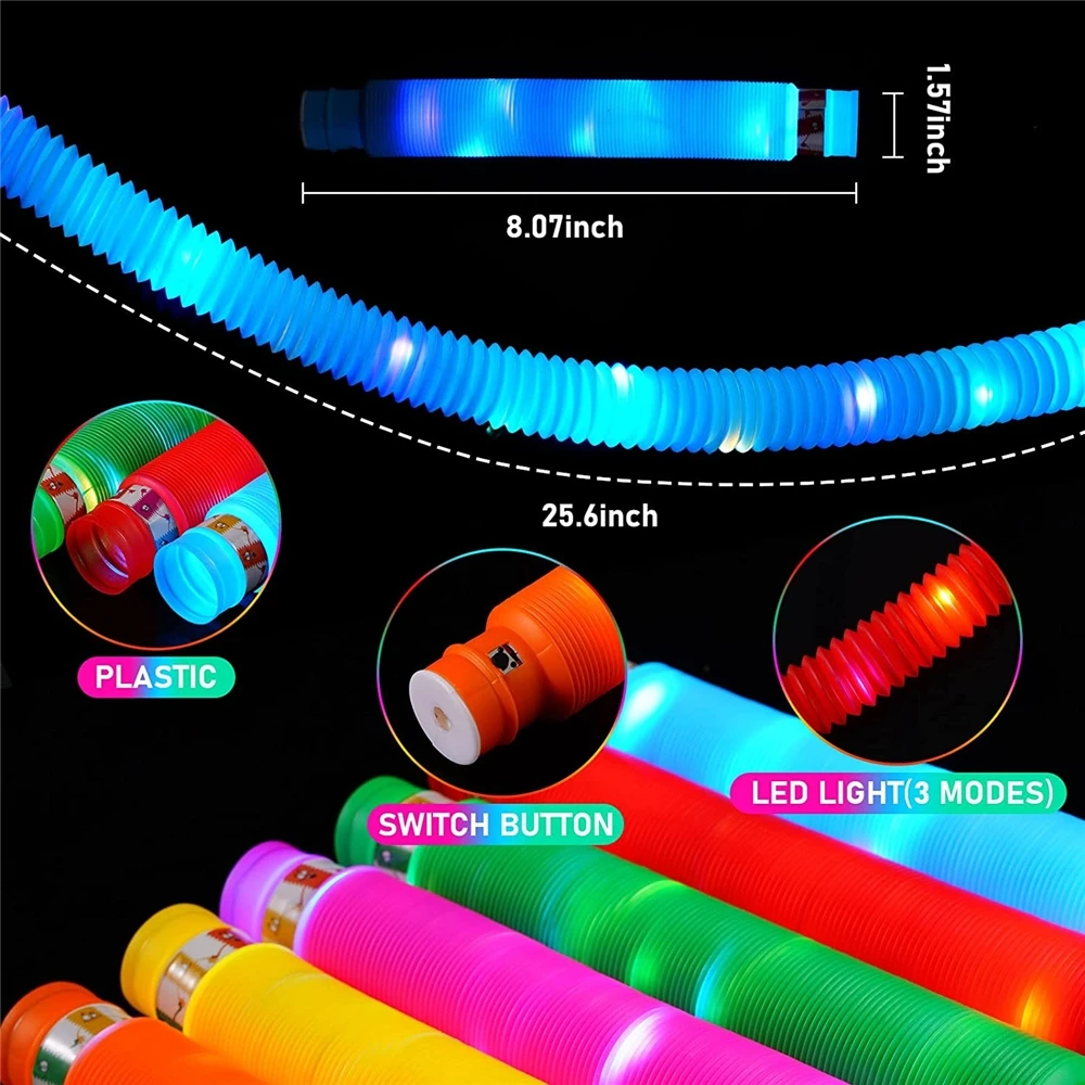 2023 Newest Release LED Sensory Pop Led Tube Light Up Pop Tubes Fidget Sensory Toys Glow in Dark Party Supplies Led Pop Tubes