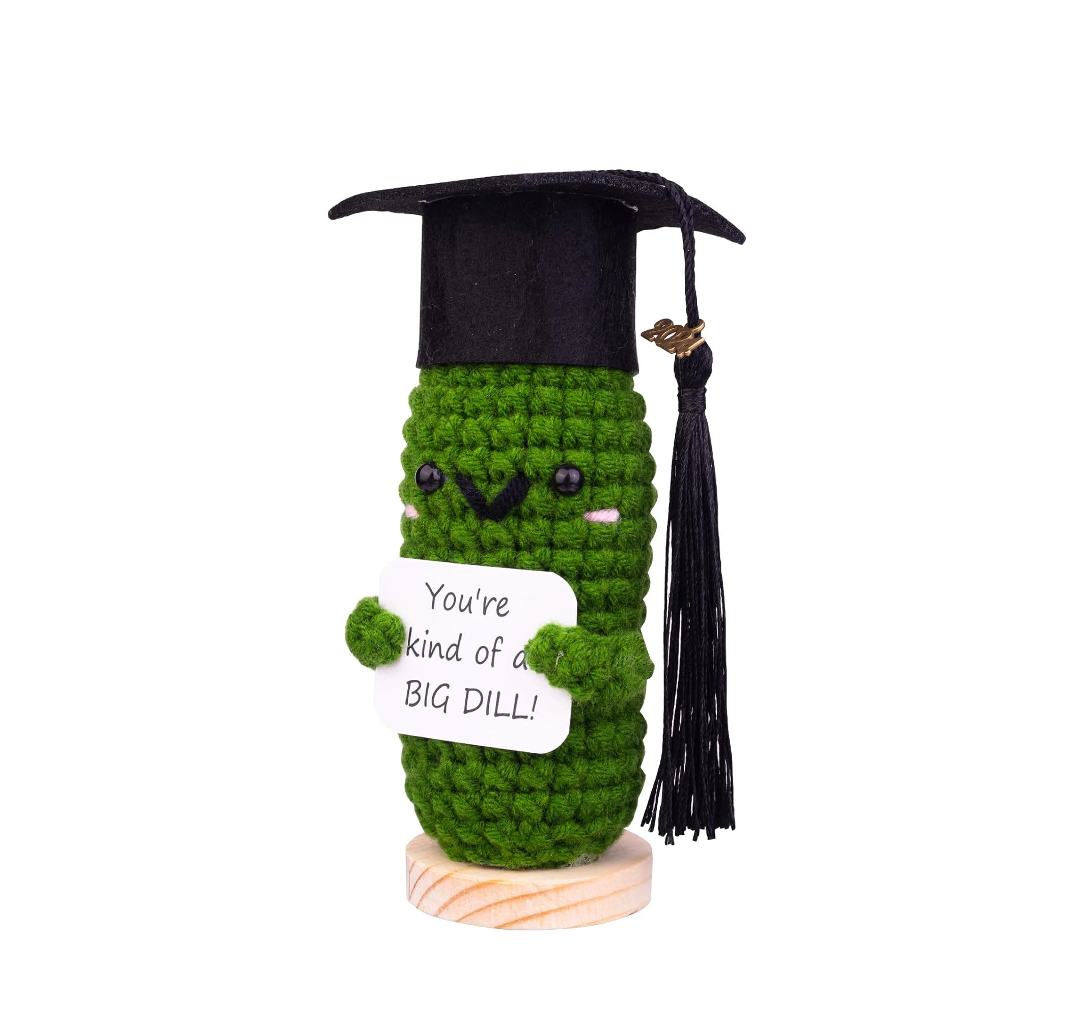 Graduation Season Graduation Gift Emotional Support Dill Pickle Crochet Unique Knitted Positive Pickle Doll with Graduation Hat