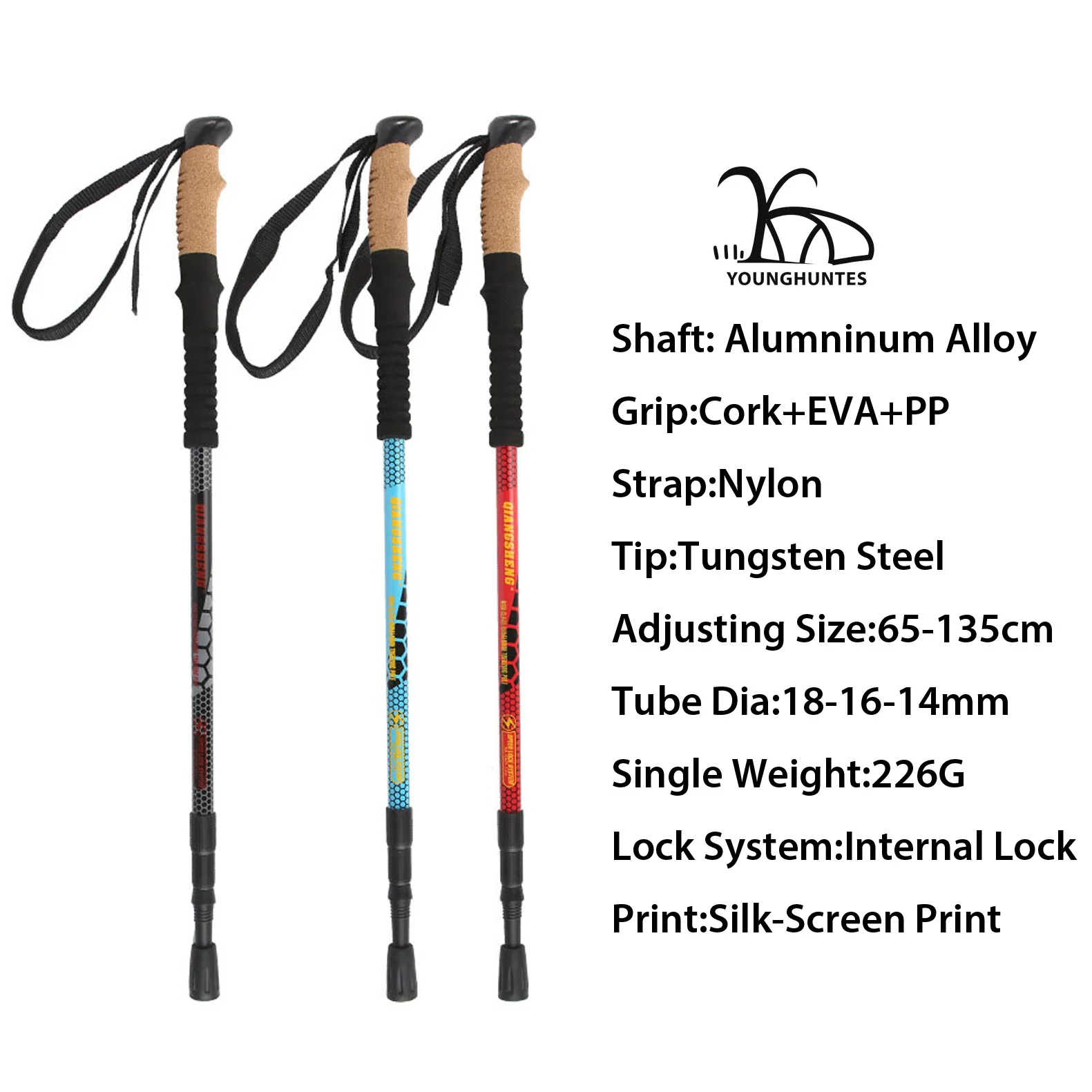 7075 Aviation Aluminum Nordic Walking Poles Stick Telescopic Outdoor Trekking Pole Walking Stick With Cork Handle Nylon Strap