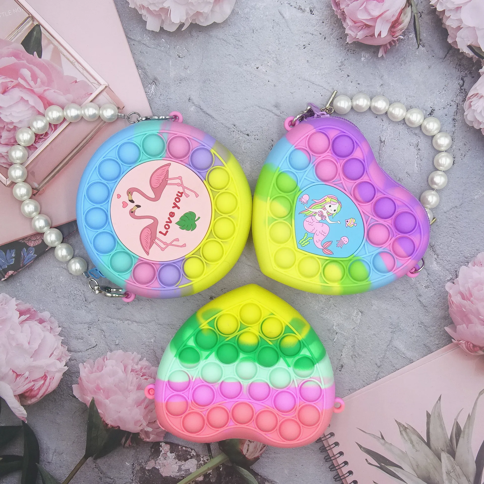 Модная женская жемчужная силиконовая Сумочка, пуш-поп Пузырьковые сумки, креативная Радужная маленькая Желейная мультяшная силиконовая ручная сумка для дам