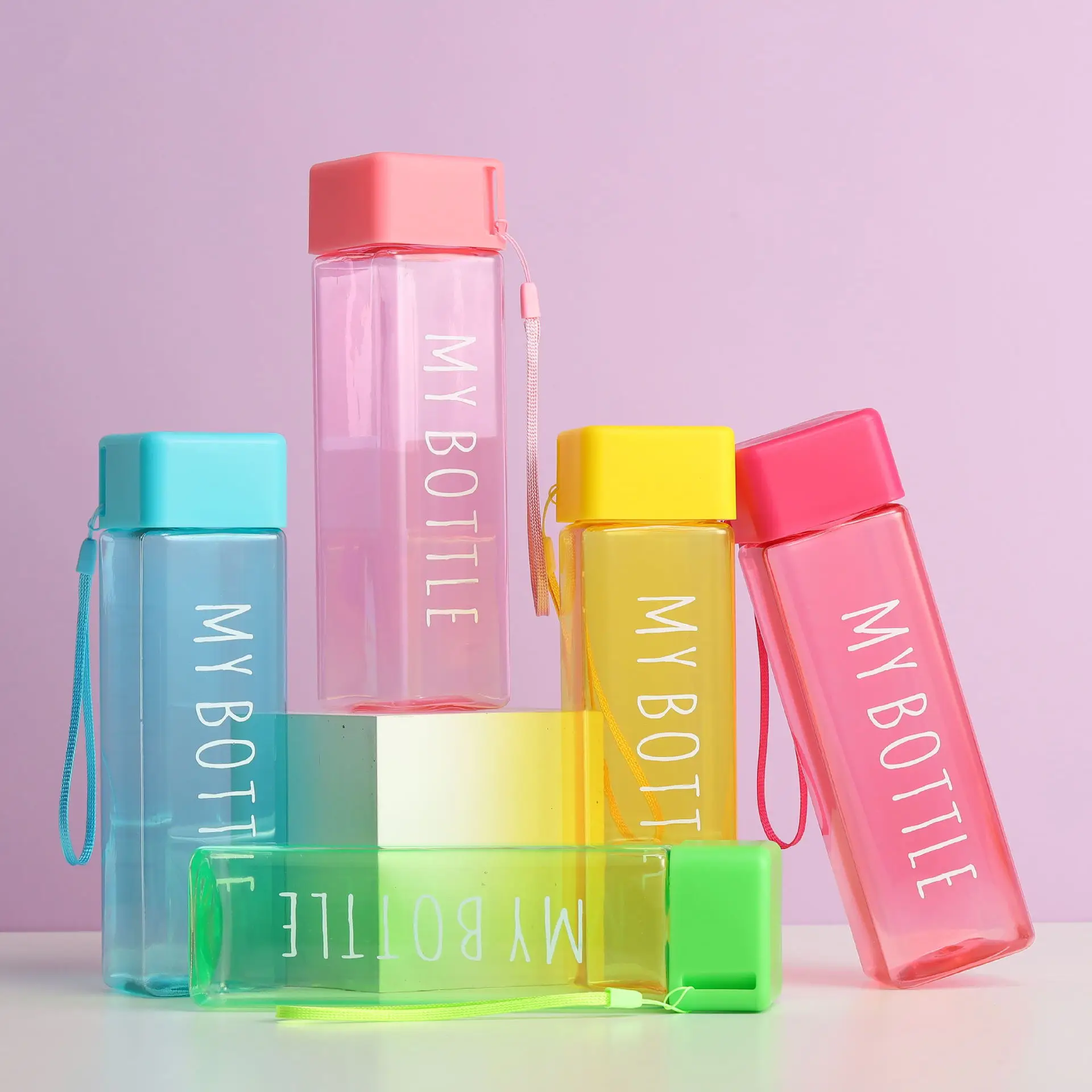Best Seller Rectangle Simple Design 450ml Plastic Drinking Bottle with Lid Portable Plastic Water Bottles
