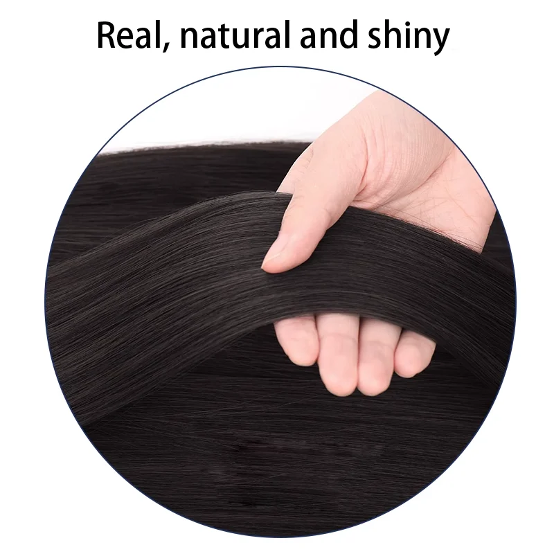 European and American fashion round face layered super long straight hair black full top bangs high temperature silk