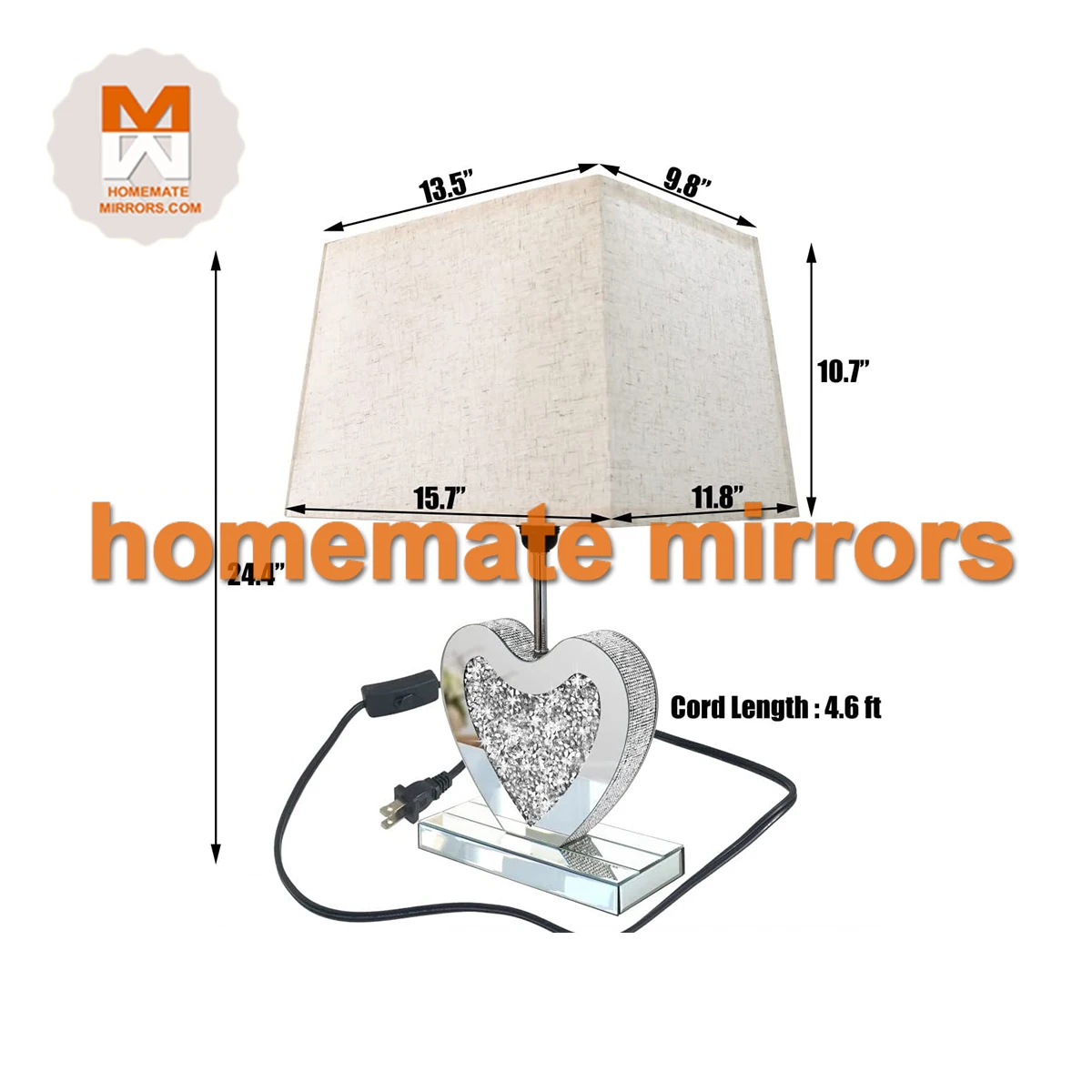 Hot sell Competitive Heart shape mirrored bedside table lamps