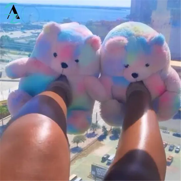 Лидер продаж на Amazon, домашние и уличные Симпатичные детские тапочки плюшевый мишка, женские тапочки, тапочки для взрослых с медведем