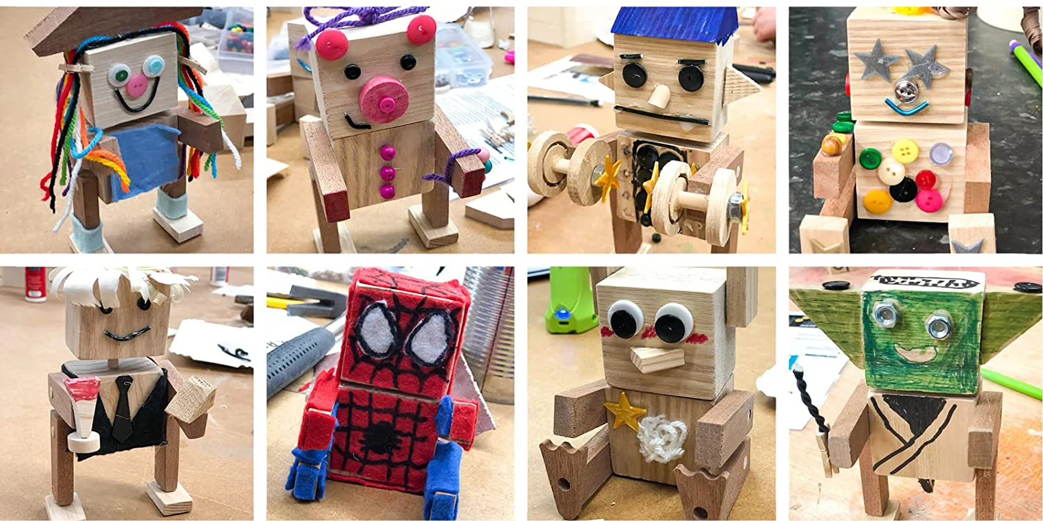 Eco Friendly Woodworking Kits Build Your Own Wooden Build a crazy Cool Robot Mini-Maker Kits great STEM activity mini-makers