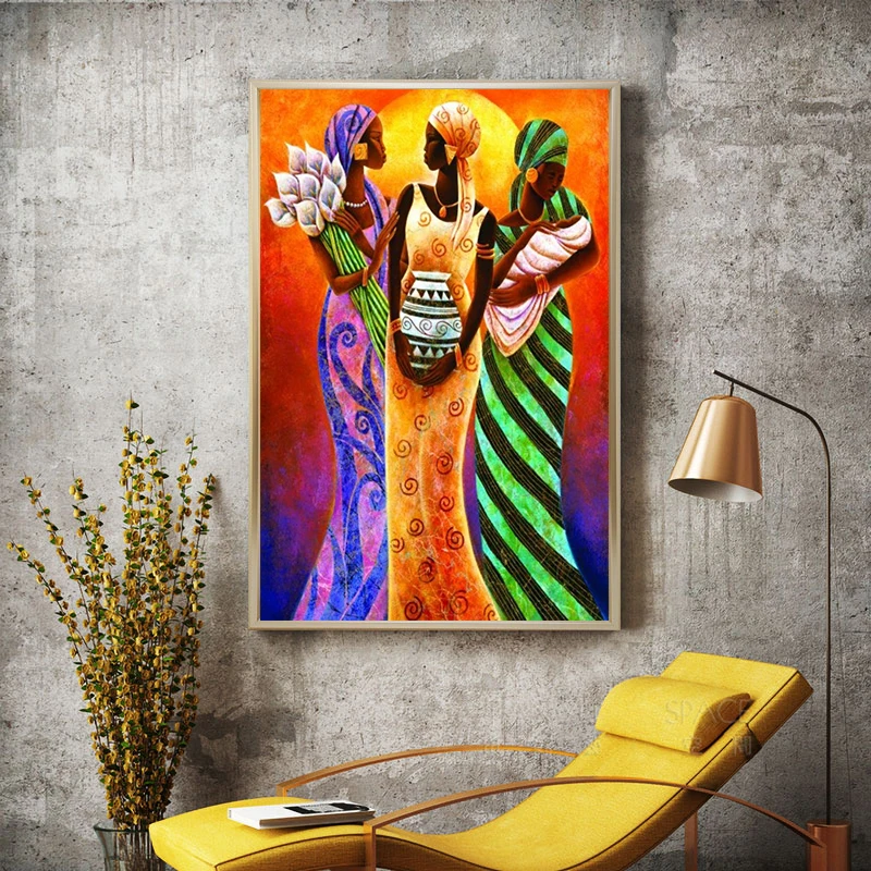  3 African Woman Portrait Oil Painting on Canvas Posters and Prints Scandinavian Art Wall Picture for Living Room