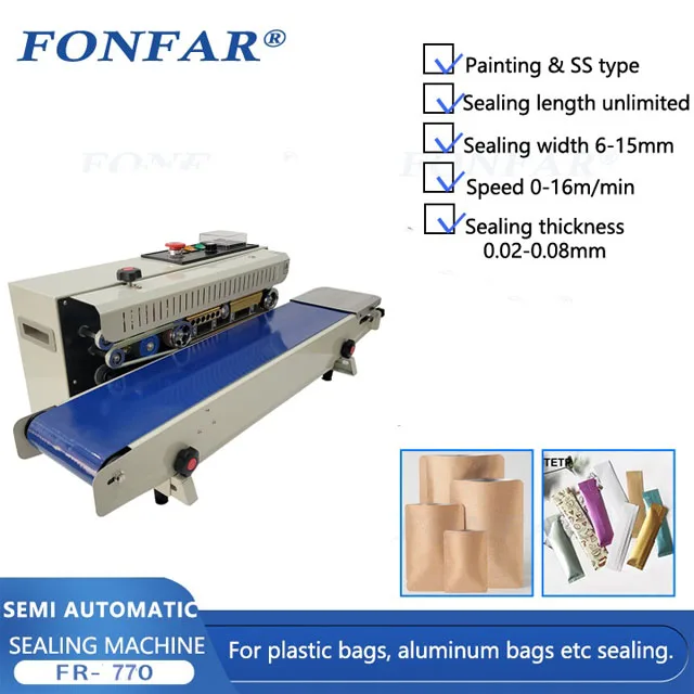 Continuous Plastic Bag Sealer / Continuous Bag Sealer / Continuous Band Sealer with LOT MFD EXP
