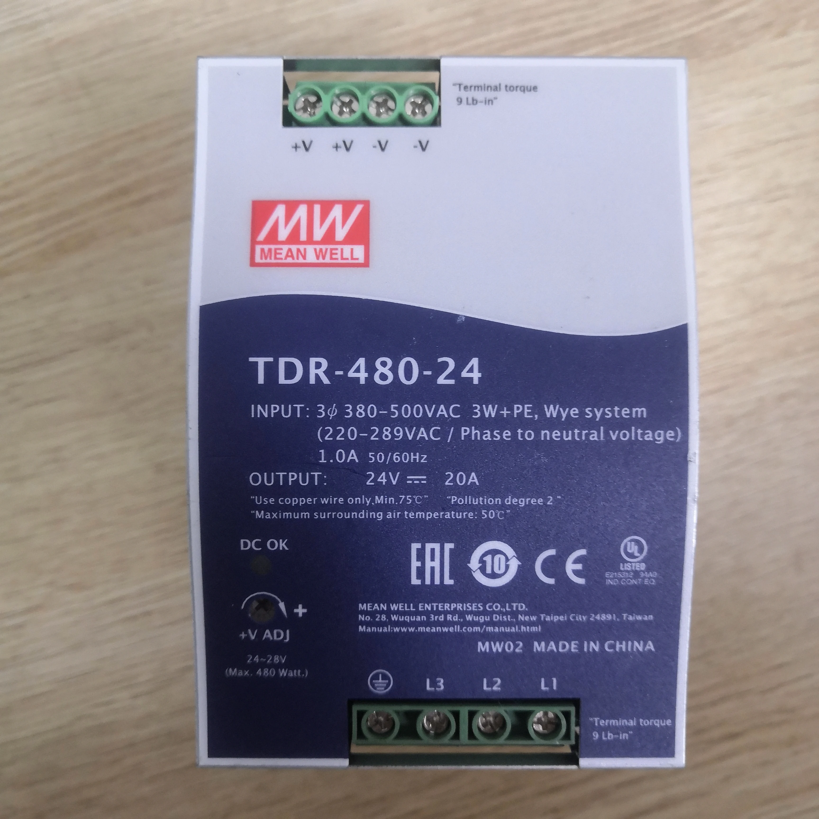 Источник питания MEANWELL TDR-480-24 24 В 20А, блок питания Din Rail с PFC