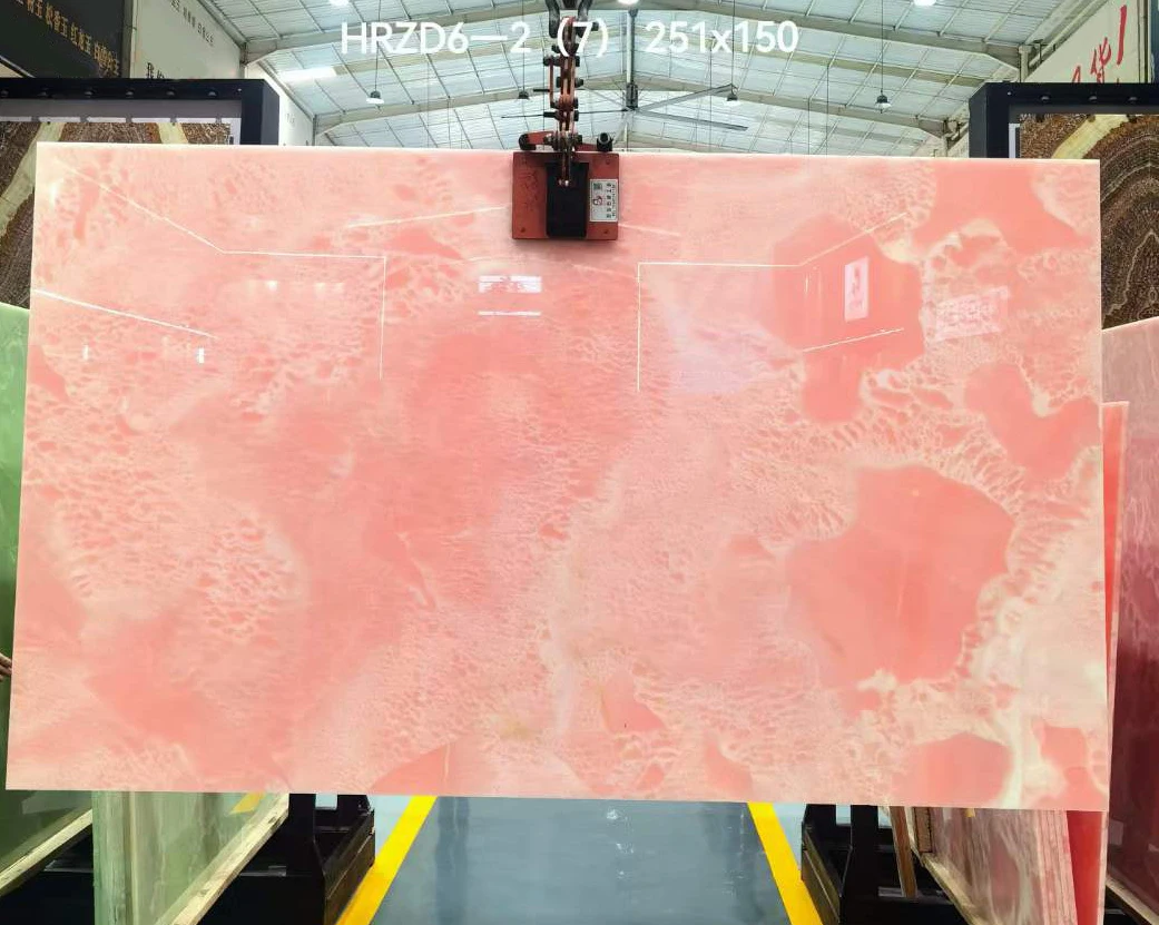 Rose Pink Onyx Stone Natural Light Pink Onyx Marble Slab Backlit Feature Wall Background Girlish Bathroom Countertop Sink Decor