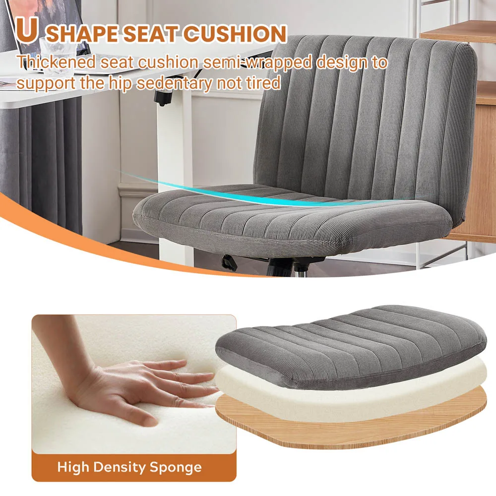 Modern Swivel Height Adjustable Armless Cross Legged Desk Chair Office Chair With Wide Seat For Home Office