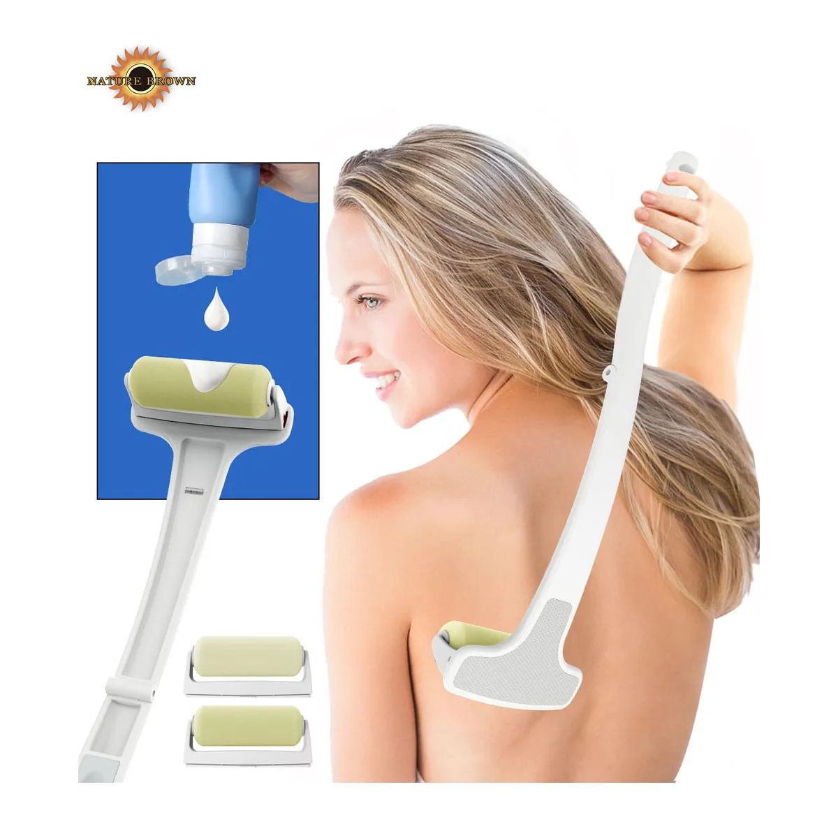 Customize Premium Quality Long Handled Folding Body Lotion Roller Lotion  Back Applicator