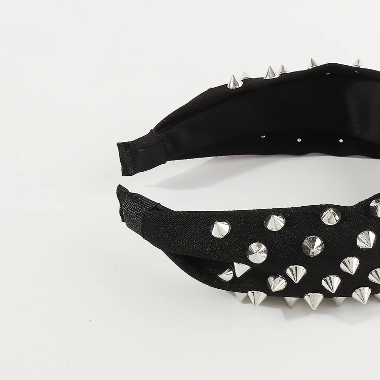 Exaggerated retro solid color fabric knot headband personalized fashion rivet wide edge hair band hair accessories for women