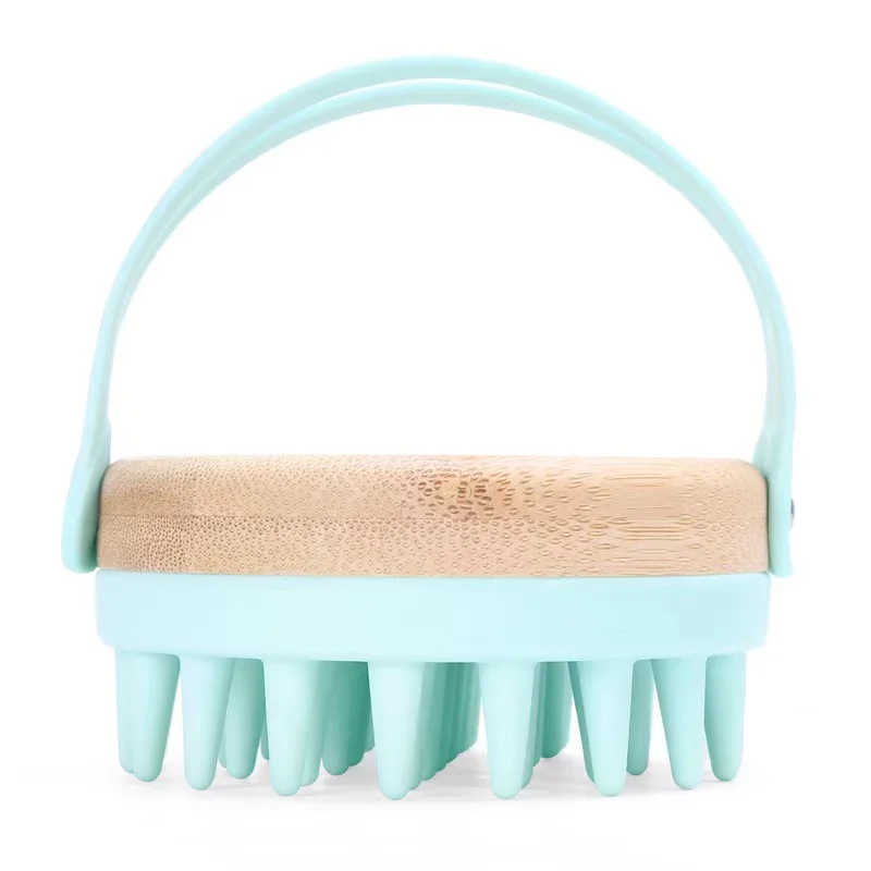 Wholesale Custom Logo Bamboo Material Bath Brush Soft Silicone Teeth Silicone Scalp Massage Brush Silicone Massage Brush