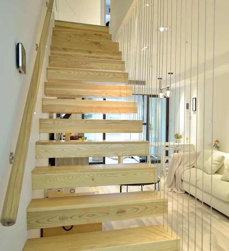Source Factory Custom Design Stainless Steel Prefab Straight Stairs Spiral Interior Staircase With Wood Tread and Glass Railing